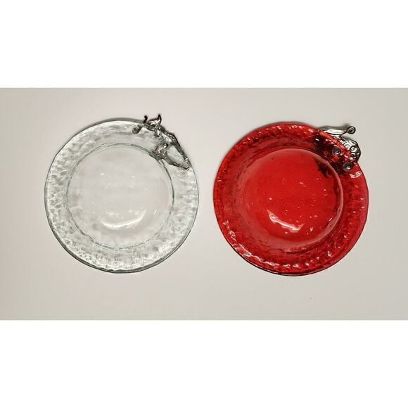 Lots of 2 Christmas Santa & Reindeer Glass dish with Santa 6.5” - Picture 3 of 10